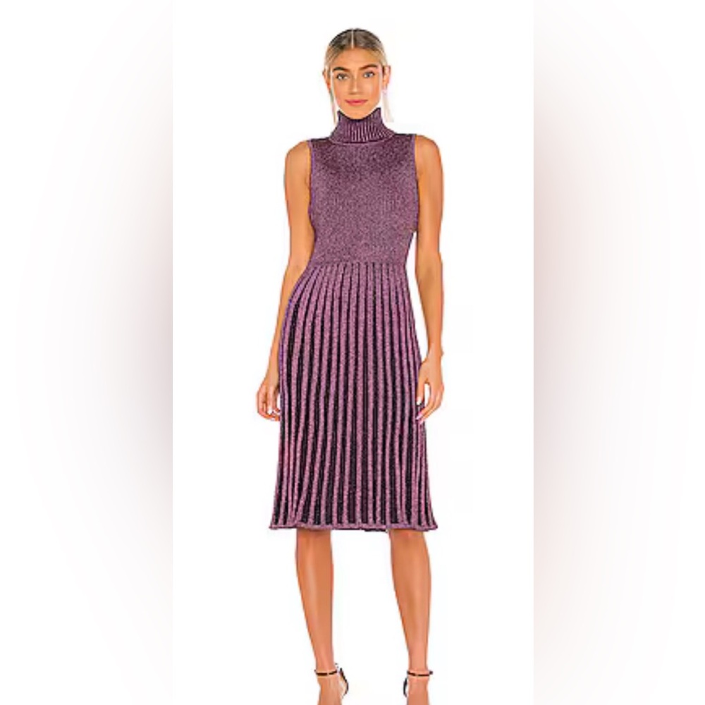 NWT Milly Pleated Metallic Turtleneck Sweater Dress $425 MSRP - Picture 5 of 5
